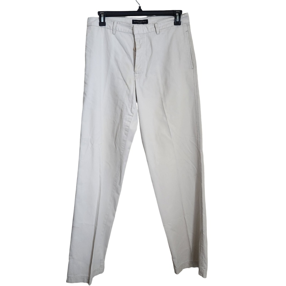 Banana Republic Chinos Pants Mens 34x34 Long Trouser Flat Front Beige FLAW